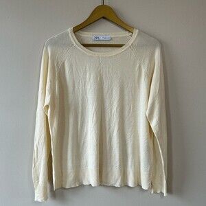 Zara Cream Lightweight Crewneck Knit Pullover Sweater Size XL